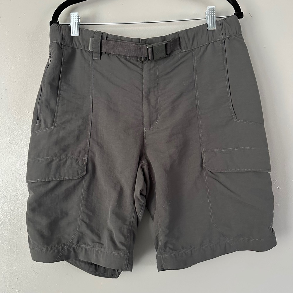 THE NORTH‎ FACE MENS BELTED HIKING SHORTS CHARCOAL GREY CARGO POCKETS MEDIUM